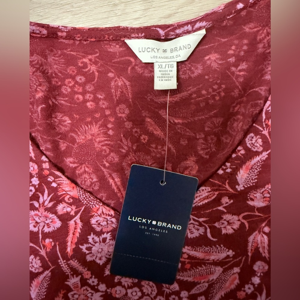 Lucky Brand Boho Floral Peplum Top XL Soft Cotton Modal NWT Romantic Blouse - Picture 10 of 10